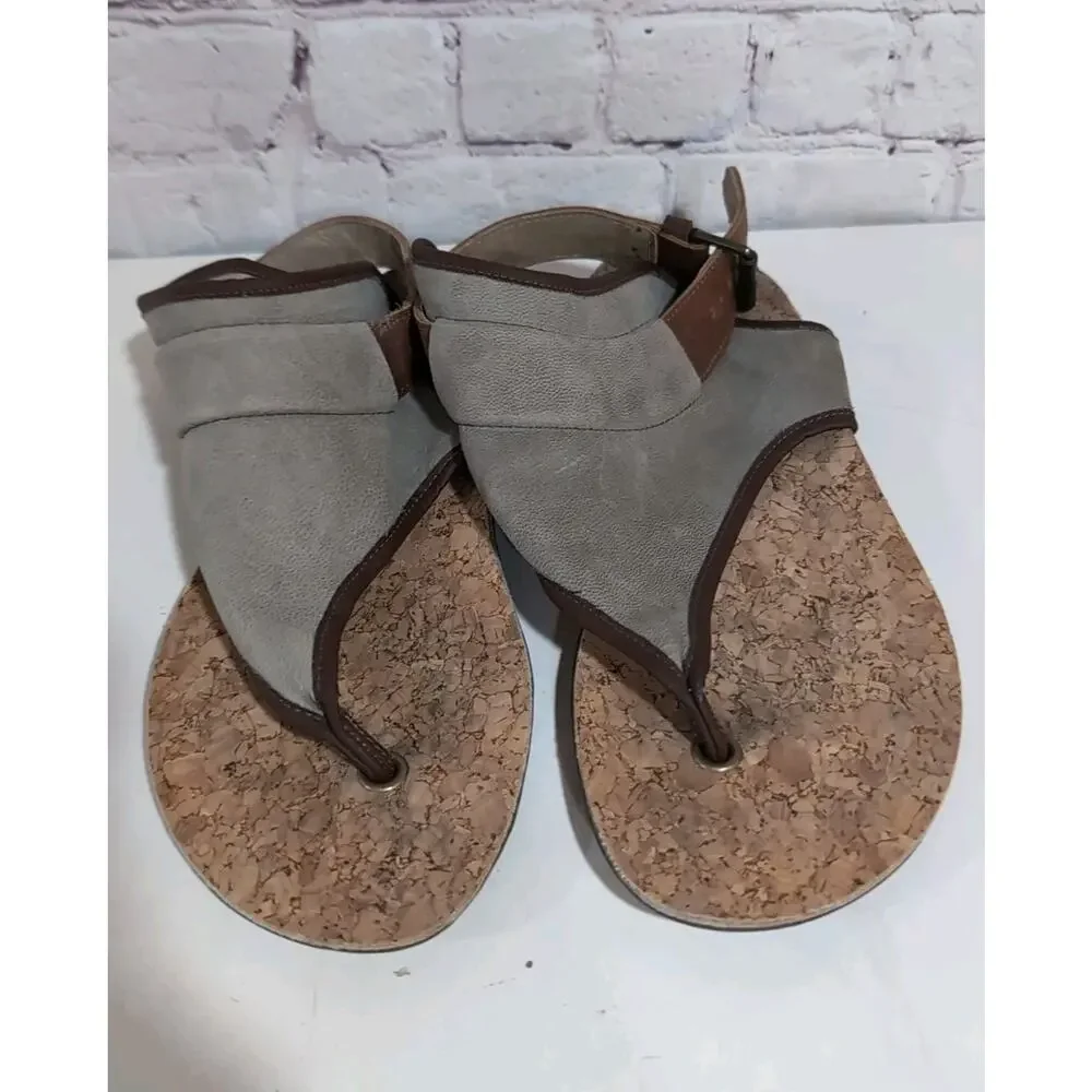 Fly London Miya Tan Khaki Leaher Thong Ankle Wrap Sandals Flats Size 40 US 8.5